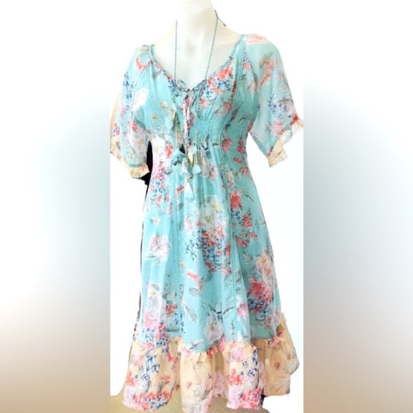 LULA SOUL Oasis Aqua Turquoise Floral Kaftan Dress - Picture 10 of 10